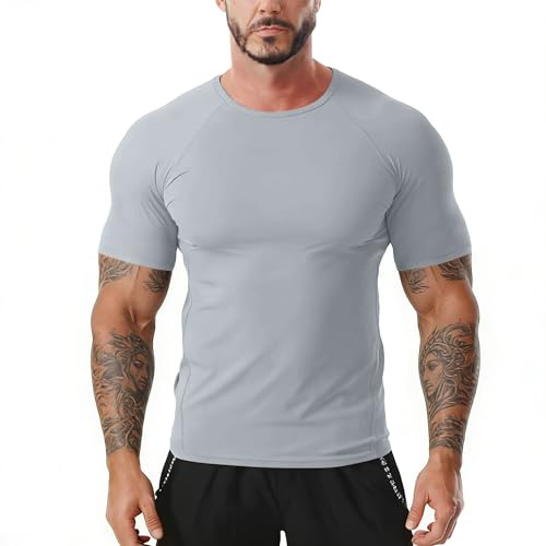 Sudaderas de Manga Larga para Hombre, Ropa Interior Funcional básica, Camisetas de Running de Manga Larga, Tops funcionales, Ropa de compresión para Correr Gris 2XL