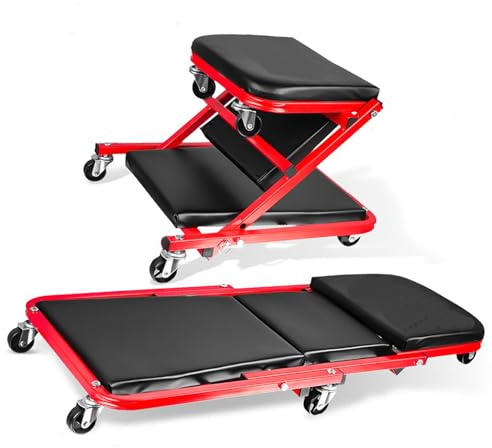 Tabouret de Voiture Pliant Multifonctionnel avec Roues, siège de mécanicien Robuste et Tabouret de Garage Roulant, Plateau antidérapant pour travaux de réparation Automobile