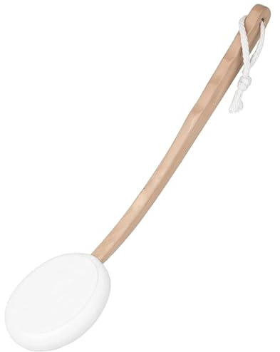 Långt handtag duschsvamp borste set, baksida lotion applikator trä långt handtag bakskrubbare för dusch avtagbar ersättning EVA kroppsskrubber med hängande rep för badrum