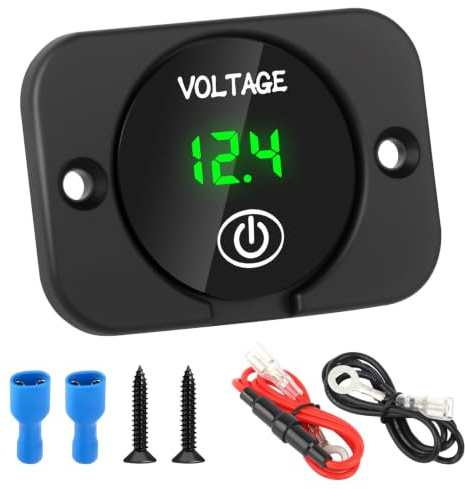 RTDHO Battery Voltage Gauge DC 12V 24V Volt Meter Waterproof Car Voltmeter | Digital LED Voltmeter 6-30V Battery Monitor with Touch Display for Car, Boat, Motorcycle, Truck, Marine RV, Green