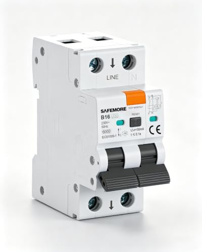 SAFEMORE RCBO FI/LS-Schalter Typ A B16 30mA 6kA 1P+N DIN-Hutschiene | Zuverlässiger Schutz vor Fehlerstrom, Überlast und Kurzschluss für sichere Stromkreise in Haus und Gewerbe.