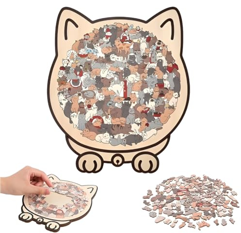 YOFDAL 135‑Teile Holz‑Puzzle Katzen‑Silhouette in Morandi‑Farben | Einzigartige Tierformen & Premium Laser‑Cut Holz | Kreatives DIY Geschenk für Katzenliebhaber & Wohnraum‑Dekor
