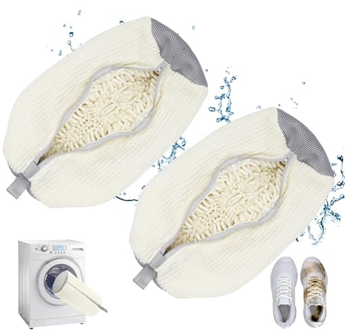 2 Piezas Bolsa para Lavar Zapatillas en Lavadora –Reutilizable Bolsa Lavar Zapatillas Lavadora con Cremallera, 360 Grados, para Lavadoras y Todo Tipo de Calzado (Blanco)