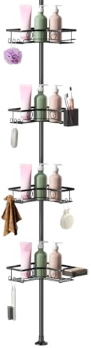 Ravytha Etagere Angle Douche, Rangement Douche, Porte Savon Douche, Support Douche, Etagere Angle Salle de Bain, Organisateur Douche Salle de Bain Telescopique, Tablette Salle de Bain, Noir