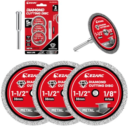 EZARC 38mm Diamond Metal Cutting Discs, 3PCS Metal Cutting Wheel, 1 Mandrel | Rotary Tool Cutting Disc Accessories, Electroplated Diamond Edge, for Hardened Steel, Bolts, Screws, Sheet Metal