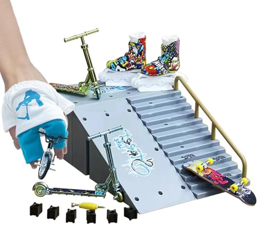 Finger Skateboard Ramp Set - 6.3in Alloy PP Mini Skate Park, Finger Bike Scooter Playset, Educational Coordination Toy | Hand Flexibility Concentration Building Gift For Kids Boys Girls