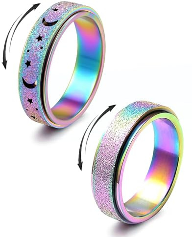 JEXOWIQ 2 pièces Diamday Anneaux Spinner, bague anti stress femme, Fidget Band en Acier Inoxydable avec Finition Sable Blast, Rouleaux Anti Stress pour Femmes et Hommes(couleur)