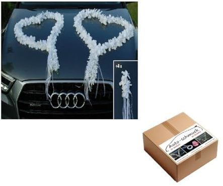 ORCHIDEEN Herzen Braut Paar Rose Deko Dekoration Hochzeit Car Auto Wedding ®Auto-schmuck Deko Girlande PKW (reinweiß)