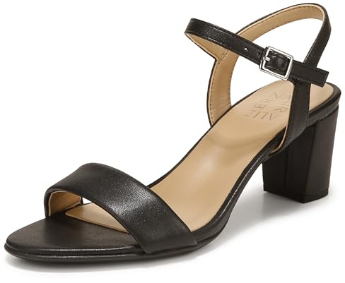 Naturalizer Womens Bristol Ankle Strap Chunky Block Heel Dress Sandal ,Black Smooth ,8W