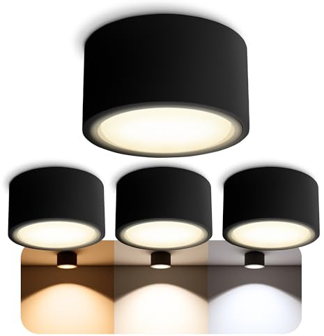 SSC-LUXon 4 Stück CELI-X LED Aufbauleuchte matt schwarz - flach & rund - inkl. tauschbarem LED GX53 mit 5W in warmweiß