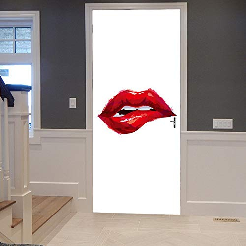 A.Monamour Türtapete Selbstklebend Türfolie Türposter 3D Weiße Frauen Rote Lippen Romantische Anziehungskraft Valentinstag Vinyl Folie Türdeko Tapete Wandbild Türaufkleber Türtattoo 77 x 200 cm