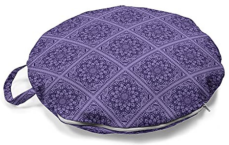 ABAKUHAUS marokkanisch Rundes Bodenkissen mit Griff, Floral Mandala Oriental, dekoratives Kissen für Wohnzimmer & Schlafsäle, 45 cm, Quarz und Indigo