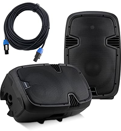 McGrey P212 Set de Altavoces Activo/Pasivo - FM/USB/SD/Bluetooth® - Potencia: 120 W RMS / 600 W Pico - Sistema de 2 vías con woofer de 12 y Tweeter de 1 - Incluye Cable de Altavoz de 10 m - Negro