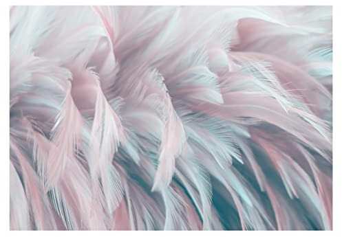 WallArena - Vlies Fototapete Vlies Federn Pastell Boho Moderne rosa blau 416x254 cm - Fototapeten - Tapeten - für Wohnzimmer Schlafzimmer - Vliestapete Wandtapete Tapete 3D Effekt- inkl. Kleister