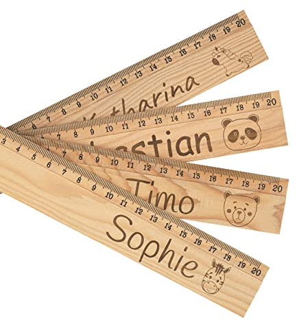 Holz Lineal Kinder mit Gravur - Mini Lineal Grundschule 20 cm mit Namen & Motiven - Lineale Schule für Mädchen & Jungen Schulanfänger - Einschulungsgeschenke Schulanfang Schuleinführung Einschulung