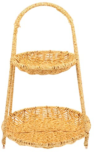 EdirFtra Panier de Fruits à 2 étages, Panier tissé à la Main, Bol de Fruits en Osier, Panier de Fruits à Double Eau, Panier tissé à la Main pour Le Stockage des Fruits et légumes dans Le Restaurant