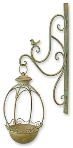 Casa Padrino Jugendstil Wand Vogeltränke Grün/Rost 18,5 x H. 61 cm - Metall Wand Vogelbad - Garten & Terrassen Deko Accessoires - Barock & Jugendstil Deko Accessoires