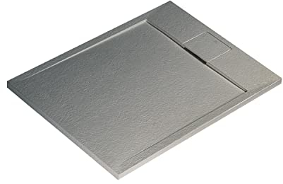 Ideal Standard - Ultra Flat S i.life, Piatto doccia rettangolare 120x70 in resina, Piletta di scarico lato corto, Finitura opaca effetto pietra, Grigio cemento