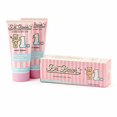 Dr. Bauer’s Baby Zahnpasta First Love Sweet Berries 50ml – Kinderzahnpasta ab dem ersten Zahn – Zahnpflege für Milchzähne – fruchtiger Geschmack – mit Kamille, Hyaluron & Xylitol – 2er Pack (2x 50ml)