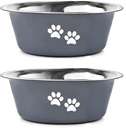 YUDANSI 2020ml Dog Bowls 2 Pack Large Dogs Feeding Bowls Food Water Bowls with Non-Slip Silicone Sole, Stainless Steel Dog Dishes Elevated Raised Pet Feeder