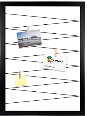 CLAMARO 'Collage Flex' Fotohalter 40x60 cm | Schwarz Matt | Bilderrahmen Fotorahmen Collage mit Gummibändern und Foto Holzklammern | Ideal als Galerie für Fotos oder Postkarten