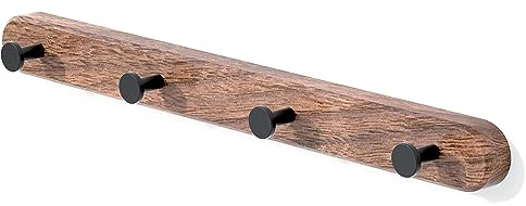 IURRDOP 16 Inch Walnut Wood Wall Mounted Coat Rack with 4 Matte Black Round Hooks Adhesive Mounted Entryway Hooks Modern Natural Wooden Pegs for Hanging Coat Clothes Hat Bag Purse Key and Towel
