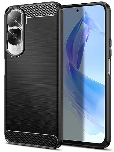 Qiinogow Case Compatible with Honor 90 Lite 5G/X50i, Slim Fit Phone Cover with Shock-Absorption, Carbon Fiber TPU Rubber Protective Case, Black