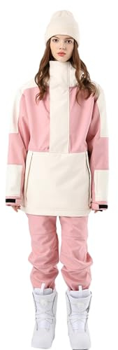 HOUZONIY Homme Femme Combinaison de Ski, Ensemble de Vestes et Pantalons de Ski Pour Femme, Combinaison de Ski Hommes Mode Casual Épais Chaud Snowboard Skisuit(T2152+Rose Blanc S)