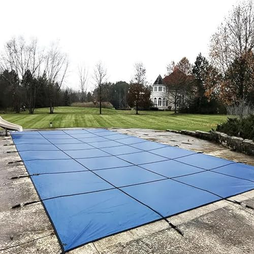 kubeier Pool Abdeckplane Rechteckig, Schwimmbadabdeckung, Rechteckig Poolplane, Winterabdeckplane Pool blau, Staubdicht Sicherheit, Werkzeuge Installation für Swimmingpools,4mx×4m/13ft×13ft