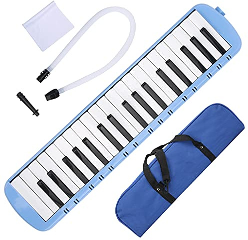Melodica 37-Tasten-Tastatur-Blasmusikinstrument mit Blasrohr und Griff, leicht zu erlernen und zu spielen für Anfänger, professionelles Training (Blue)