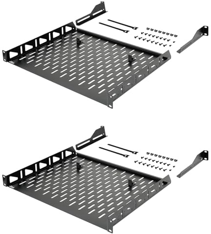 Tecmojo 1U Rack Shelf,19 inch Rack Shelf 14 inch Depth,Rack Mount Shelf with Anti-Slip Stops,Server Rack Shelf and Network Shelf for 19in Equipments, 110lbs Capacity of Vented 1U Shelf,No Lip(2 Pack)