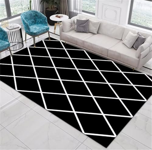 RUGMRZ Teppiche Wohnzimmer 180x250CM kinderzimmer Teppich mädchen bodenschutzmatte Schwarz Leicht zu reinigender Jugendteppich mit modernem Karomuster