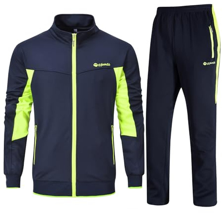 Rdruko Tuta da jogging da uomo, tuta sportiva, a maniche lunghe, per il tempo libero, da uomo, per calcio, palestra, blu scuro e verde., XL