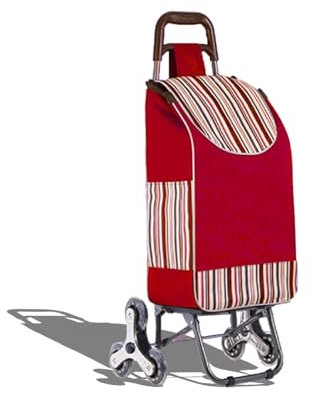 Einkaufswagen mit großen Rollen für Treppensteiger, Einkaufstrolley mit Hocker und Abnehmbarer Einkaufstasche, Faltbarer Einkaufstrolley mit 6 Rollen,bis 75 kg belastbar(Rot,Einkaufstrolley-2)