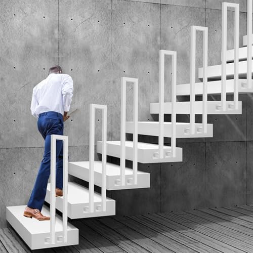 Treppengeländer Innen Weiß, Treppengeländer U Form, U Förmiger Handlauf Geländer Treppe, RaußEn Metal Geländer für Villen Balkone Flure Wohnungen (Weiß-seitliche Montage, 100cm)