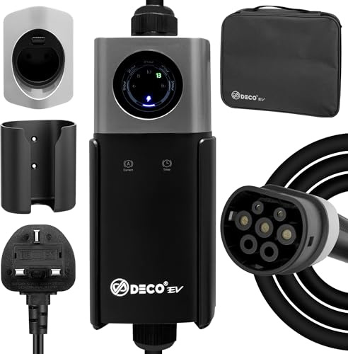 DECO® Ghost EV Charger | 3.5kW/16A WallBox | Super Fast EV Charger | 7.6M Cable Type 2 | Indoor/Outdoor | Black Electric Vehicle Car Charger | Plug Socket