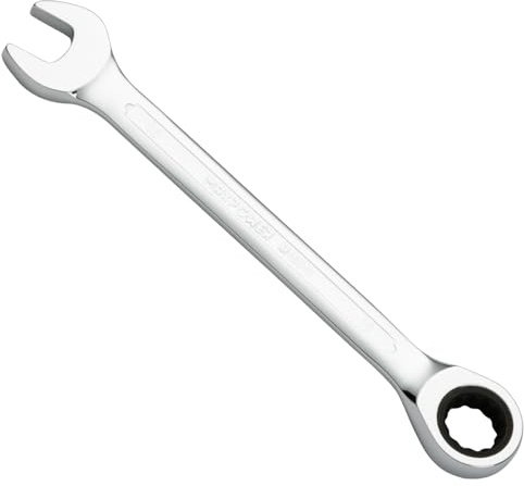 MAXPOWER 16mm Ratschen-Ringmaulschlüssel, 12-Punkt-Getriebeschlüssel mit 72-Zahn-Ratsche, aus Geschmiedetem und Wärmebehandeltem Chrom-V-Stahl, Verchromt, Metrisch