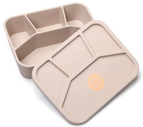 dinka! Kids Lunch Box - Multi Compartment Box with Leak-Proof Lid - Silicone - Ideal for Baby Food & Toddler Snack - BPA Free Bento Box for Travel & Picnic - 1.1L Capacity(Earthy Yellow)