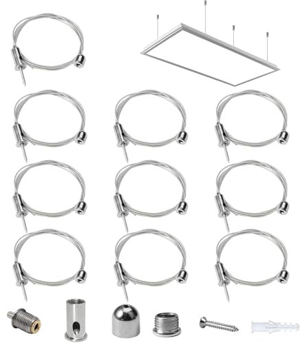 10 Piezas Kit De Suspensión Para Paneles Led, 1.5 mm x 1 m Kit De Cables Para Colgar, Cable De Acero Kit Ajustable, Cable Para Colgar Fotos, Para Panel Led De Luz De Techo, Colgar Cuadros, Cartelera