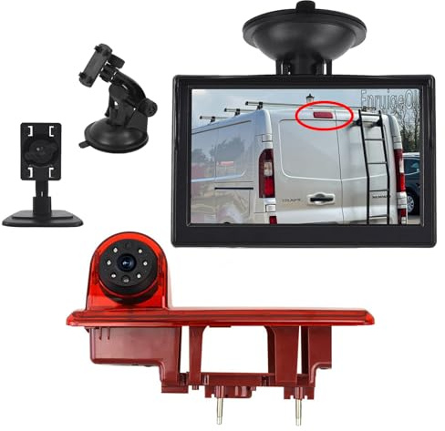 Caméra de recul avec feu Stop de Haut Niveau et Moniteur pour Renault Trafic, Vauxhall/Opel Vivaro (à partir de 2014) Caméra de stationnement arrière à Vision Nocturne