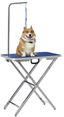 PawHut Mesa de Peluquería para Mascotas Mesa de Aseo 72x45x74-81 cm Azul