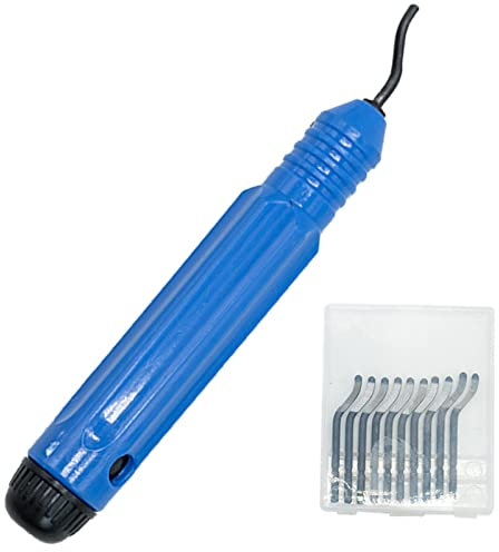 Utensile per sbavatura, universale, manico in metallo, con 11 lame di ricambio, lama rotante a 360°, utensile da taglio per stampanti 3D, plastica, alluminio e acciaio inossidabile, blu