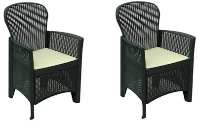 Dmora - Set di 2 sedie da Esterno Como, Seduta da Giardino, per Indoor o Outdoor, con braccioli, Made in Italy, 59x57 h86 cm, Antracite