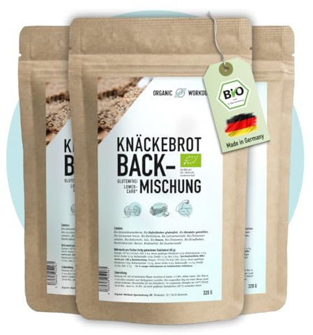LOWER-CARB-KNÄCKEBROT Backmischung 3er– Bio, vegan, glutenfrei, Eiweiss-Brot-Alternative, Lebensmittel ohne Getreide, lactosefrei, keto, Organic Workou