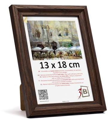 3-B Cornice portafoto Mori – marrone scuro (noce con venature ottiche del legno) – 13 x 18 – Cornice in legno, cornice per foto, cornice con vetro acrilico