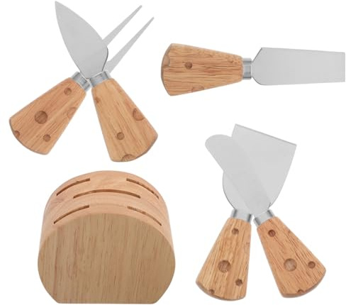 TOPBATHY Para Queso De Acero Inoxidable Cortador De Mantequilla Tenedor y Soporte De Madera Para Tablas De Embutidos y Quesos Con Mango De Madera