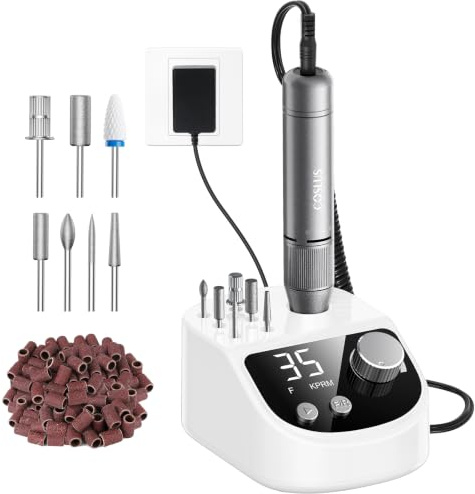 COSLUS E50 Elektrische Nagelfräser Professionell Set 35000 U/min | Nagelfräser für Gelnägel Elektrische Nagelfeile Maniküre Pediküre Set mit LCD-Anzeige, 6 Bits & 31 Schleifbändern , Weiß