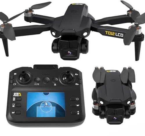 Toladrone Drone con Fotocamera, Droni per Adulti Principianti, Telecomando con Schermo LCD, Trasmissione in Tempo Reale, Modalità Headless, Motore Brushless, Quadricottero Pieghevole, Drone TD12LCD