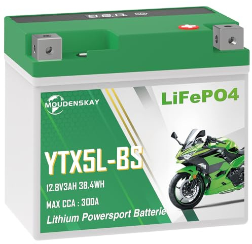 MOUDENSKAY Batería Litio Moto 12V 3ah CCA300+ YTX5L-BS Bateria Lifepo4 Moto | Con protección BMS y pantalla, 38.4 Wh,replaces LFP5L-BS,YTX7L-BS,YTZ7S,YB7C-A, Para Motocicleta,ATV,UTV,y más