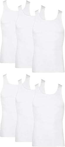 Hanes Men's Tank Top Undershirt Pack, Moisture-Wicking Cotton Ribbed Tanks for Men, Multi-Pack, White or Black/Gray - White - 6 Pack
